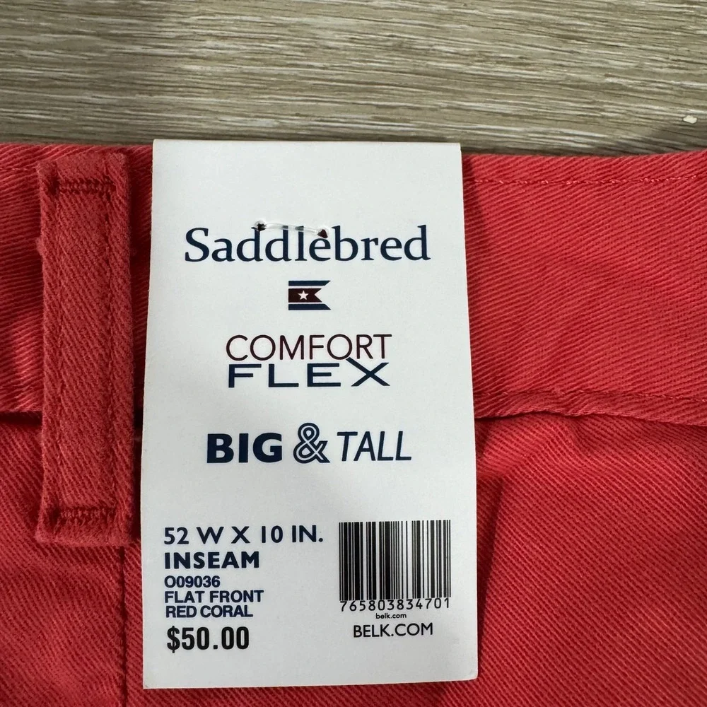NWT Saddlebred Shorts Mens 52 Coral‎ Comfort Flex Big Tall Flat Front 10